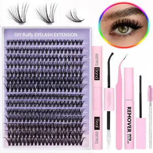 280pcs Natural Fashion Eyelash Extension Kit, Lash Extension System, Fluffy D Curl Lashes, Beginner Self Use, Waterproof Glue, Eyelash Bond, Tweezers Included