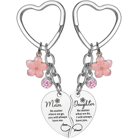 Heart-Themed Graphic Durable Snap Hook Keychain Duo, 2-Pcs Mother-Daughter Fashion Accessory, Mom Gifts & Gifts for Women for Christmas, Mother's Day