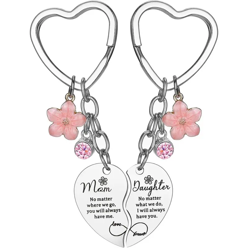 Heart-Themed Graphic Durable Snap Hook Keychain Duo, 2-Pcs Mother-Daughter Fashion Accessory, Mom Gifts & Gifts for Women for Christmas, Mother's Day