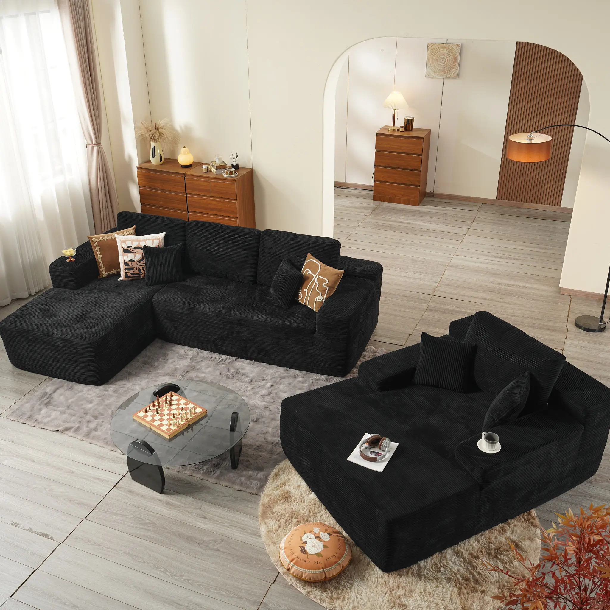 Corduroy Black Left Chaise