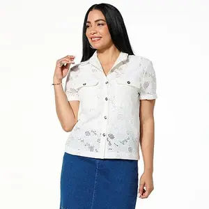 DG2 by Diane Gilman Short-Sleeve Button Front Eyelet Top