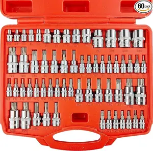 Bit Socket and External Trox Socket Set, 60-Piece car repair tool set impact socket kit husband gift