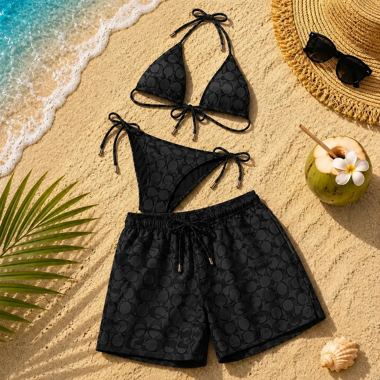 C-Black Matching Couple Swimwear Set 2026, Viral Couple Bikini & Men’s Swim Shorts, Trendy Beach Vacation Gift