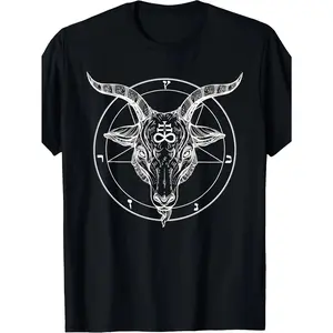 Baphomet Satanist Goat Tee - Occult Graphic T-Shirt with Baphomet Pentagram Symbol - Soft Breathable Cotton Vintage Unisex Shirt for & - Stay Weird Slogan - Occult Book & Pagan Gift Idea