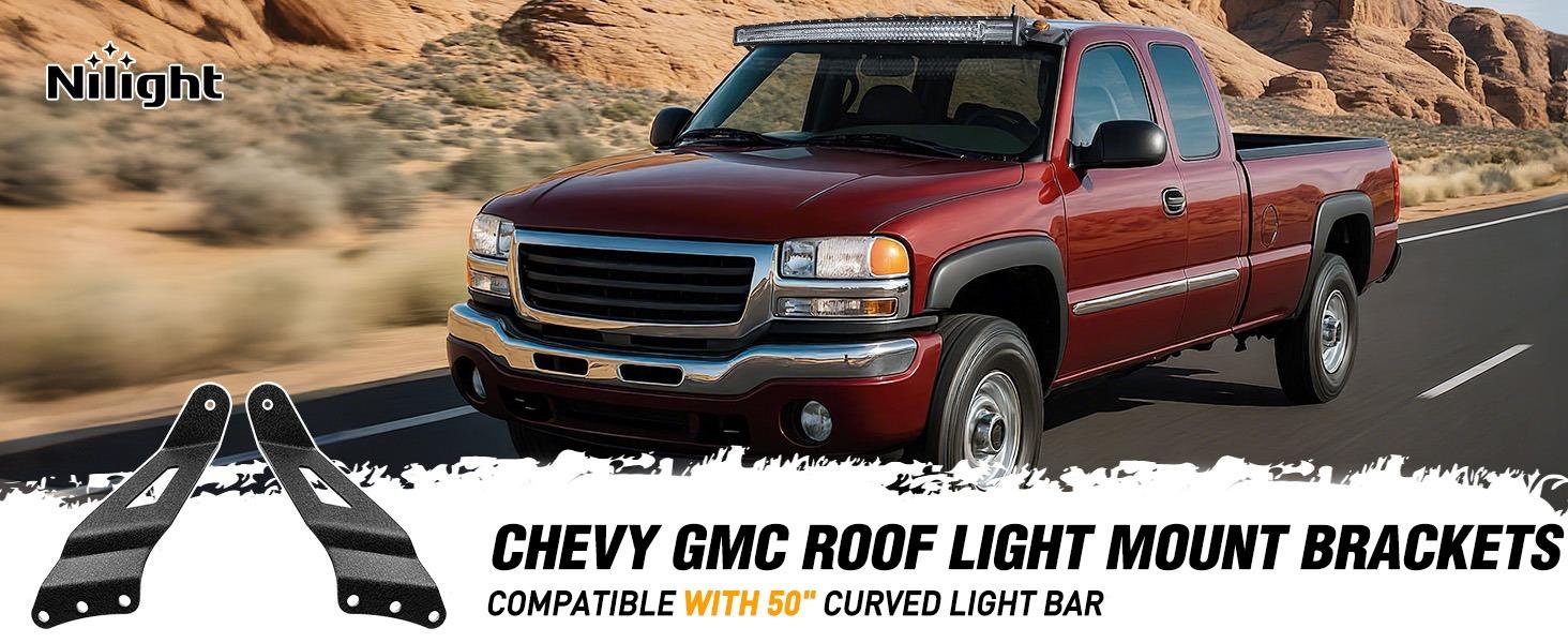 Nilight 90030B 2PCS 50” Curved LED Light Bar Bracket at Upper Windshield Roof Cab for 99-06 Chevy Silverado Suburban Avalanche Tahoe & GMC Yukon Sierra, 2 Years Warranty,Black