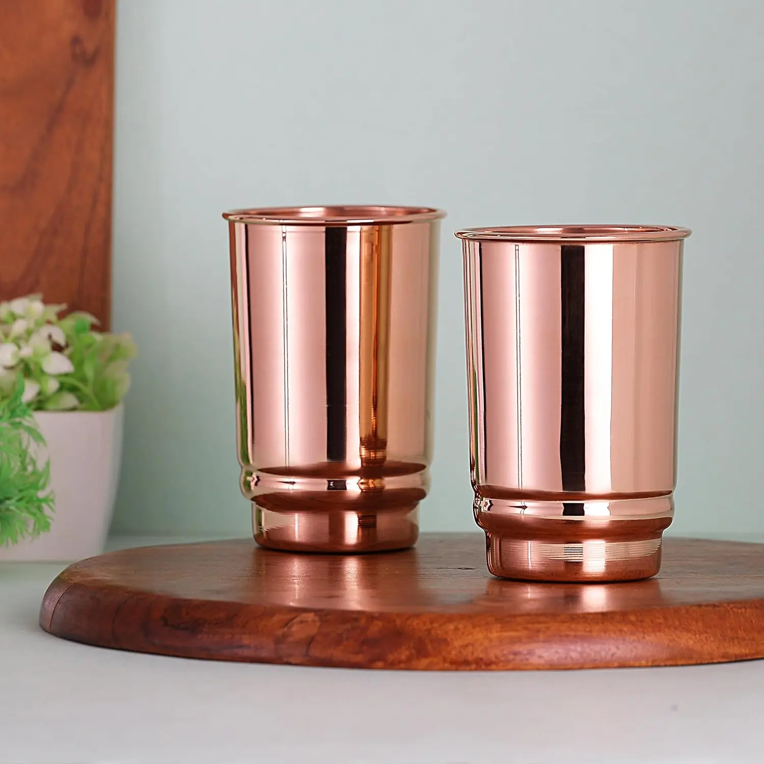 Copper Tumbler Set of 2 - Pure Copper Drinking Tumbler for Water, Ayurvedic Copper Tumbler for Daily Use, Glossy Finish, 11.83 oz (350 mL)