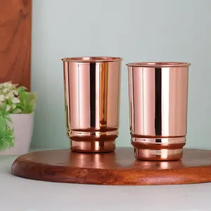 Copper Tumbler Set of 2 - Pure Copper Drinking Tumbler for Water, Ayurvedic Copper Tumbler for Daily Use, Glossy Finish, 11.83 oz (350 mL)