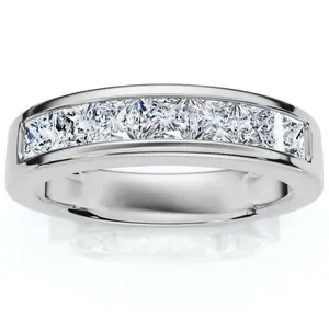 1 1/2 Ct Lab Grown Princess Cut Men's Channel Set Diamond Wedding 14K Ring