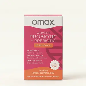 Omax Women’s Probiotic + Prebiotic with Cranberry | Gut, Vaginal & Urinary Support