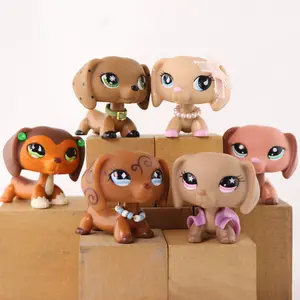 Pet Shop Mini Dachshund Collie Cocker Spaniel Shorthair Cat Bobble Head Figure Dog Toy with Accessories for LPS Collector for Kids Gift