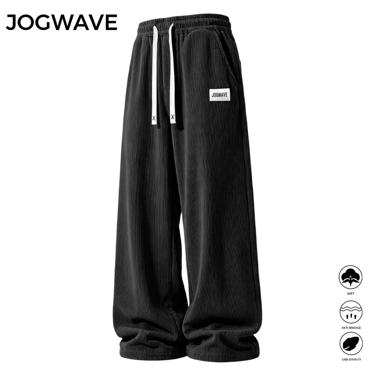 JOGWAVE Menswear Corduroy Straight-Leg Cargo Pants with Cargo Pockets, 100% Polyester, Loose Fit Trousers, Full-Length Soft Pants for Everyday Wear & Outdoor Trips