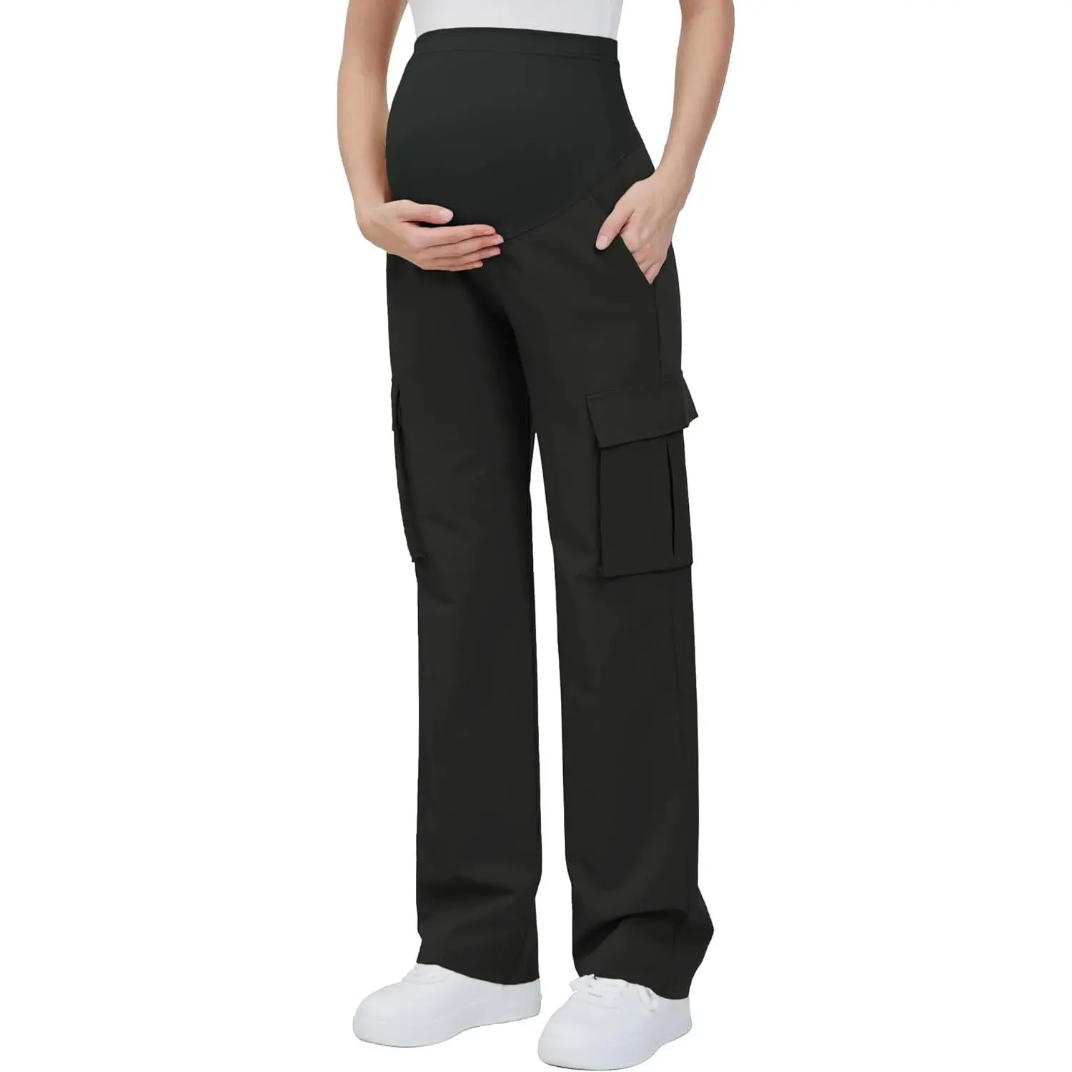 Women's Maternity Cargo Pants with Four Pockets Over The Belly Scrub Pants Pregnancy ClothesH1HomeFixMart