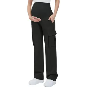 Women's Maternity Cargo Pants with Four Pockets Over The Belly Scrub Pants Pregnancy Clothes