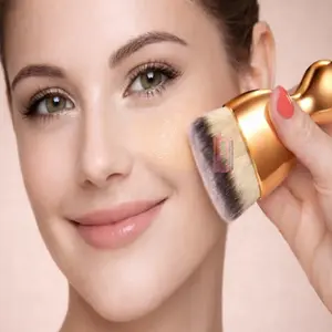 GeEk Flat Top Kabuki Foundation Makeup Brush for Face and body Perfect for Blending Liquid Foundation Cream or Flawless Powder Cosmetics Buffing Stippling Concealer Gold