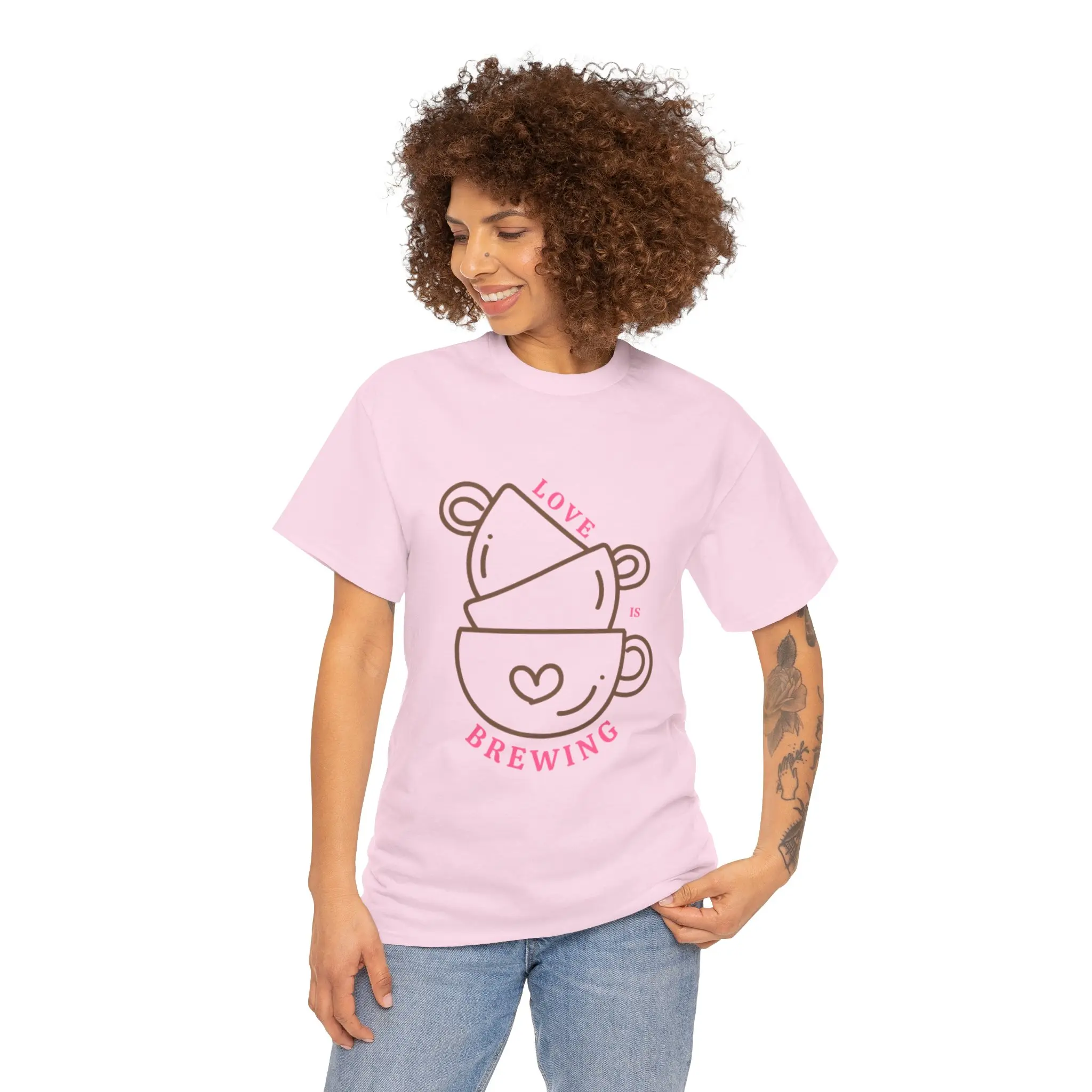Love is Brewing Unisex Heavy Cotton Tee, Graphic Tshirt, Love Tees, Valentine's Day Gift, Coffee Lover Shirt, Funny Tee Shirt
