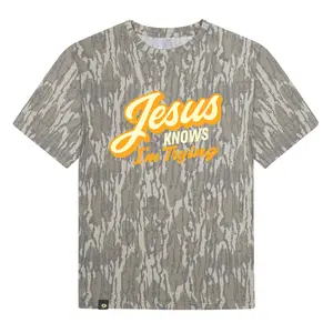 Jesus Knows I'm Trying Camo Christian T-Shirt | Faith Graphic Tee Religious Shirt for Men Women