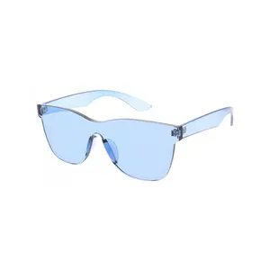 PANTONE Women's Single-Piece Square Rimless Sunglasses - Translucent Colorful Tint, Modern Lens, Blue Frame, Futuristic Design