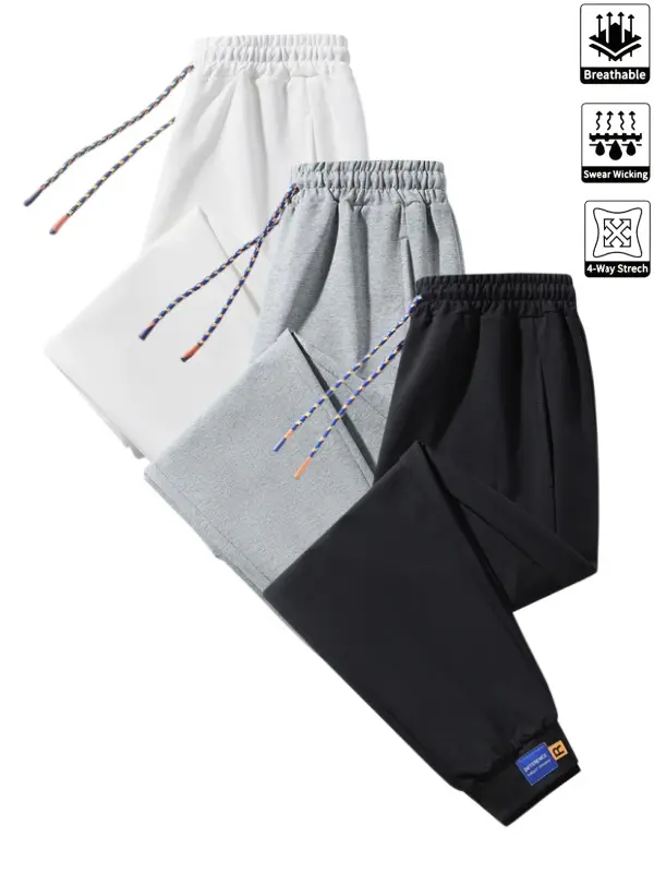 Men’s Casual Polyester Sweatpants - Mid Waist, Straight-Leg, Loose Fit, Extended Drawstring, High-Quality Soft Breathable Stretchy Fabric, Lightweight, Ideal for Everyday & Casual Street Wear