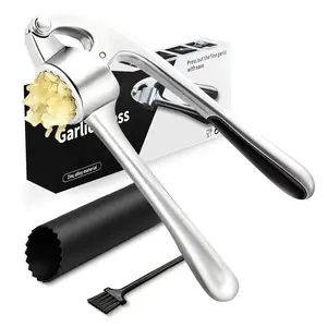 【AREL】Garlic Press Set for Kitchen – Rust-Proof & Dishwasher Safe, Includes Peeler & Cleaning Brush, Durable Matte Finish Garlic Crusher, Easy to Clean