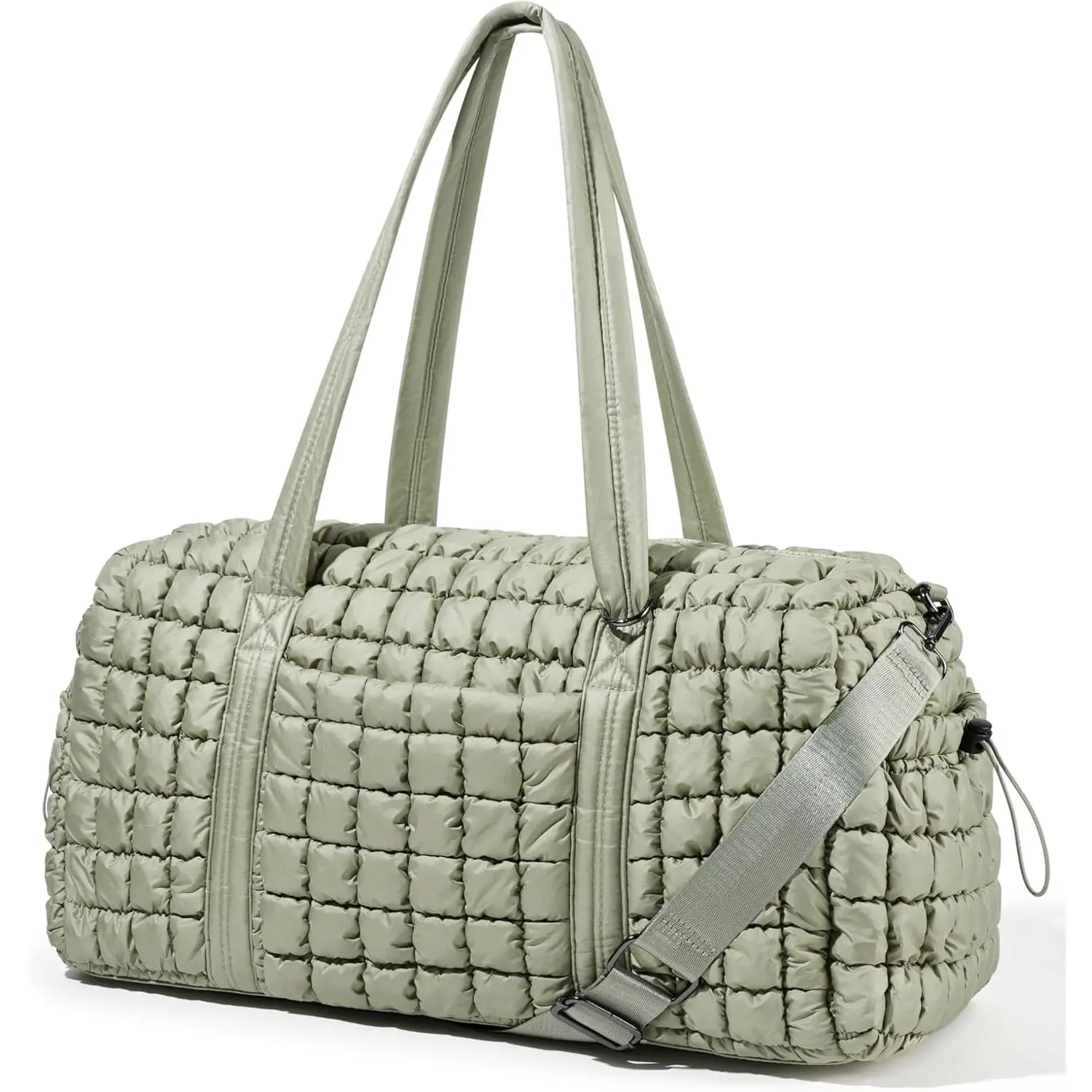 Quilted Travel Duffle Bag for Women Weekender Bag Large Puffer Overnight Bags Soft Puffy Duffel Bag Carry on Gym Bag Lightweight Personal Item Travel Bag for Trips Business  Airplane (Sage Green)