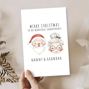 Heartwarming Grandparents Christmas Card - "MERRY CHRISTMAS TO MY WONDERFUL GRANDPARENTS" | Custom Nanny & Grandad Portraits, Santa Hats & Holly, Suitable for Family Holiday Gifts