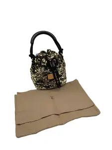 Pre-owned Louis Vuitton Gold Sequin Drawstring Mini Bucket Handbag/WJ06607303/7303