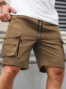 Men's Summer Workout Shorts, Elastic Waist Multi-Pocket, Colorblock Design, Loose-Fit Casual Shorts for All Seasons, Outdoor Wear