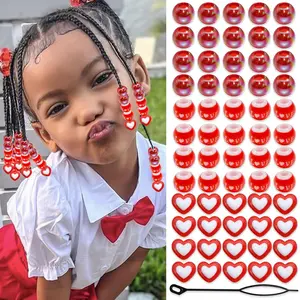 60 count Valentines Heart Hair Beads for Braids Red Love Bead for  Girls Loc Dreadlock Beads Cute Braids  Valentine's Day Hair Accessories Sets