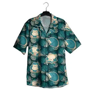 PKM Snorlax Hawaiian Shirt, Funny Snorlax Button Up Inspired Tropical Shirt, Summer Vacation Gift Idea For Men Women