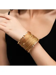 Bohemian ethnic style exaggerated wide-brimmed diamond-encrusted textured Premium Bracelet with a sense of high-class, light luxury, and a niche style, a metal-line jewelry piece, Diamond Accents Design