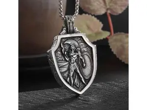 Medal Warrior Spartan Shiled Amulet Necklace,Miraculous Titanium Chain Medallion Necklace