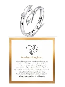 Heartfelt Hug Ring for Daughter, Copper Material, All-Season Casual Style, Love & Protection Symbol, Meaningful Gift, Heart Signet Ring