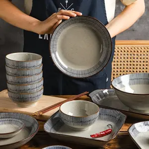 9/19-piece ceramic dinnerware set, Japanese style, scratch-resistant, suitable for serving chicken wings, pasta, desserts, and dinner, microwave and dishwasher safe.