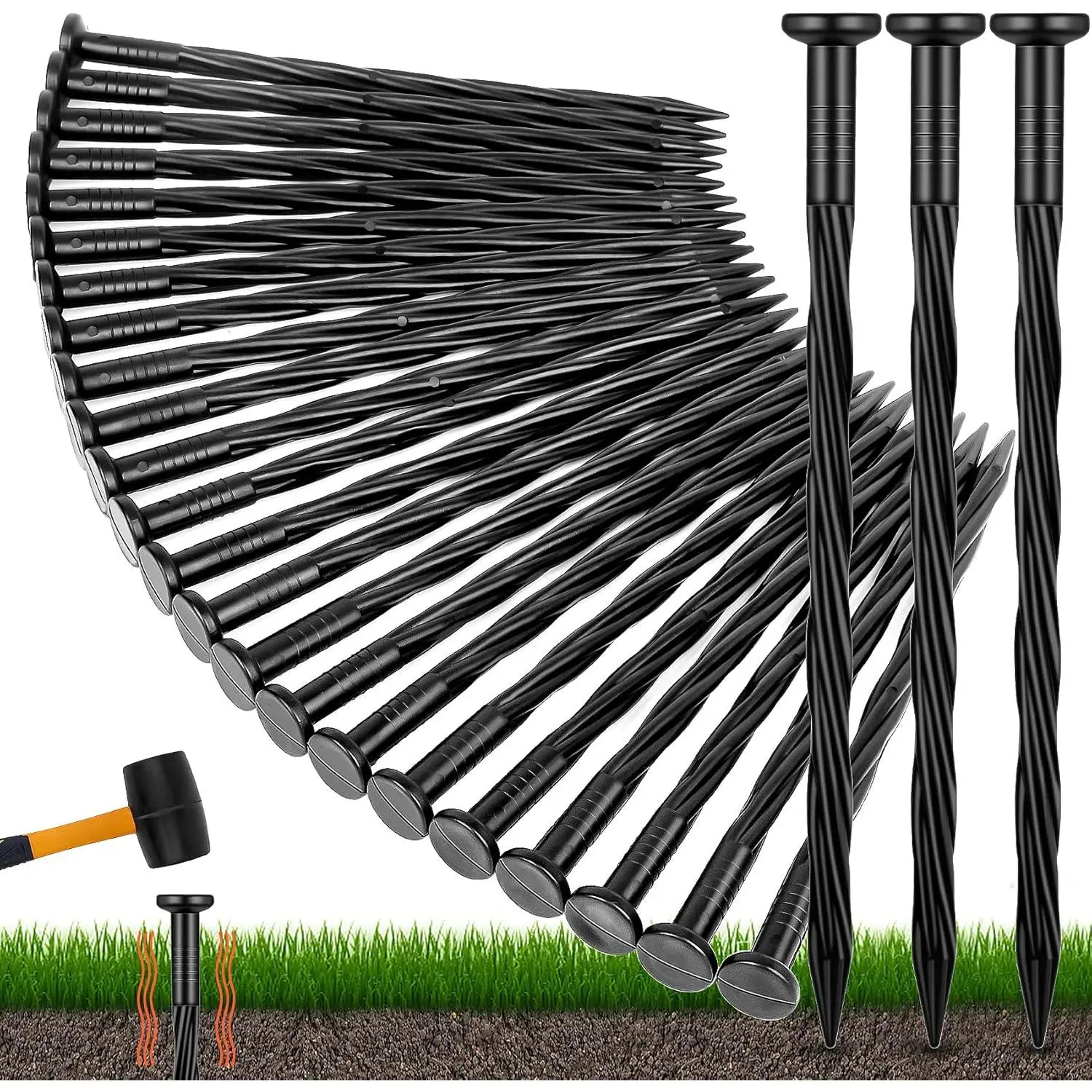 200 Count Plastic Landscape Edging Anchoring Stakes 8-Inch Garden Lawn Yard Landscaping Spikes for Paver Edging, Weed Barrier, Tent, Artificial Turf & More