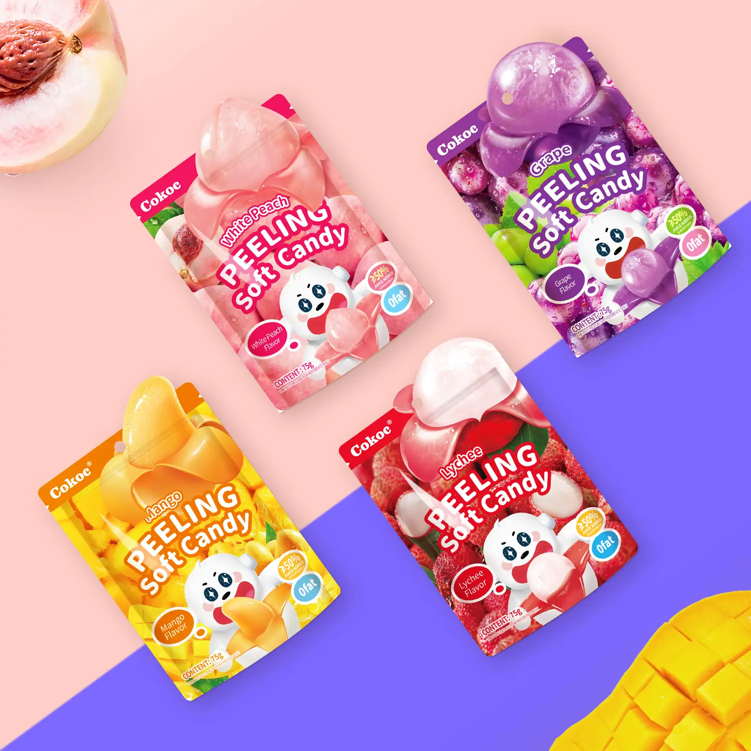 Cokoc Peelable Gummies Variety Pack – Crystal Peel Candy, Frozen Animal & Holiday Gummies (Halloween & Christmas) – 6 Juicy Flavors: Mango, Peach, Gra