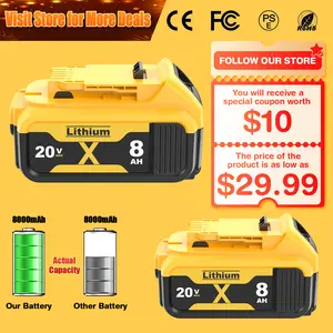 2Pack 8.0Ah Lithium Replacement for Dewalt 20V Battery Max XR Cordless Tools DCB180 DCB205 DCB206 DCB206-2 DCB200 DCB204 DCB204BT-2 DCB203 DCB201 DCB207