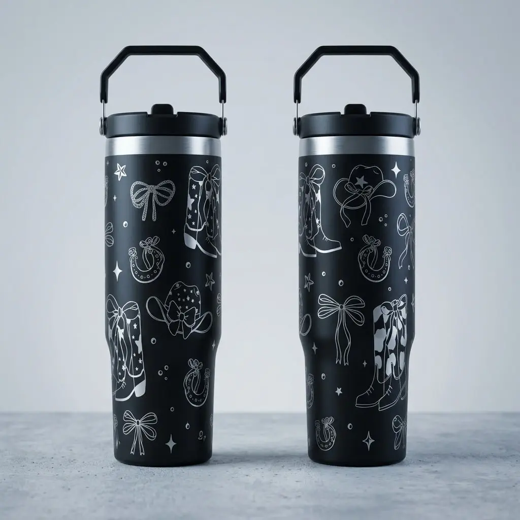 30oz Stainless Steel Insulated Cowgirl Tumbler with Handle, Lid, Straw - Portable Western Bow Drinkware, Country Girl Gift, Insulation Feature