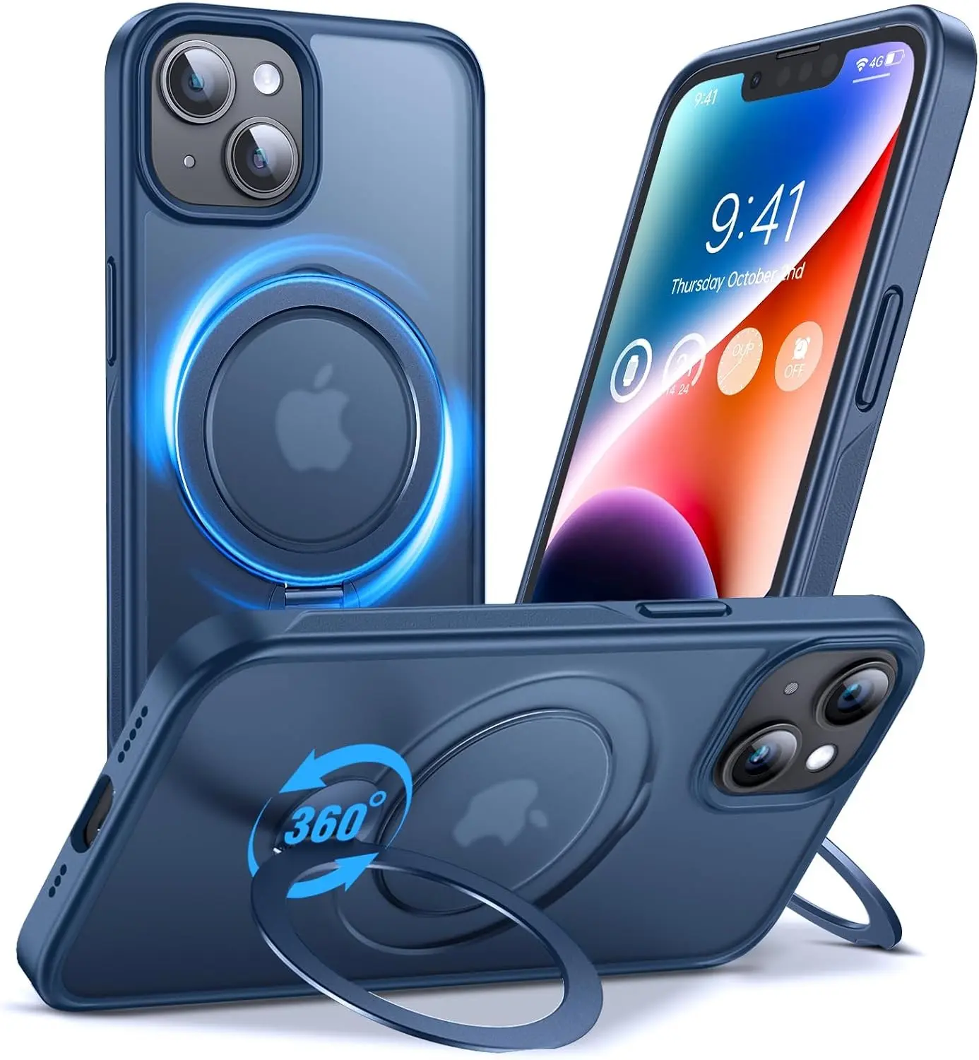 360° All-in-ONE Stand Case for iPhone 14/13 Case with Rotatable Magnetic Kickstand Ring Holder, Compatible with MagSafe, MIL-Grade Shockproof iPhone 14/13 Phone Case Cover, Blue