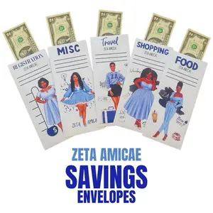 Zeta Amicae Savings Envelopes Set - Five Themed Envelopes for Registration, Travel, Food, Shopping, and Miscellaneous Savings - Perfect for Upcoming Events
