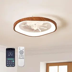 19.7" Modern Ceiling Fans with Lights and Remote, Dimmable Low Profile Ceiling Fan, Farmhouse  Bladeless Fandelier Flush Mount Ceiling Fan for Bedroom Dining Room