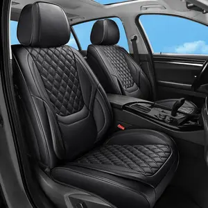 Seat Covers Full Set Black, Luxury Faux Leather  Seat Covers  Non-Slip Seat Protector Universal Fit for   SUVs  Pick-ups, Accessories for Front Seats and