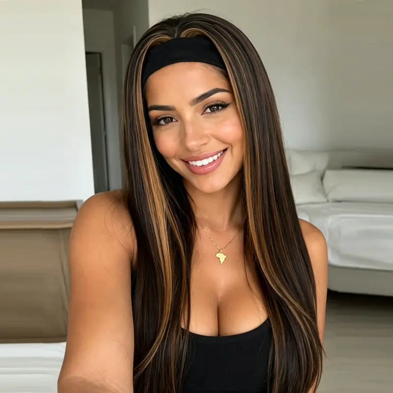 Headband Wigs Straight Hair Wigs or Women with Headband Long  Synthetic Fiber Wigs with Headband Attached Natural Look, Comfortable, Versatile, Stylish, Secure Fit Full Machine-Made Hair Accessory