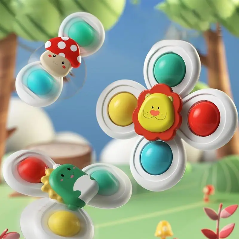 3pcs Suction Cup Spinner Toys, Cartoon Animal Design Spinning Top, Rotating Finger Educational Grasping Toys