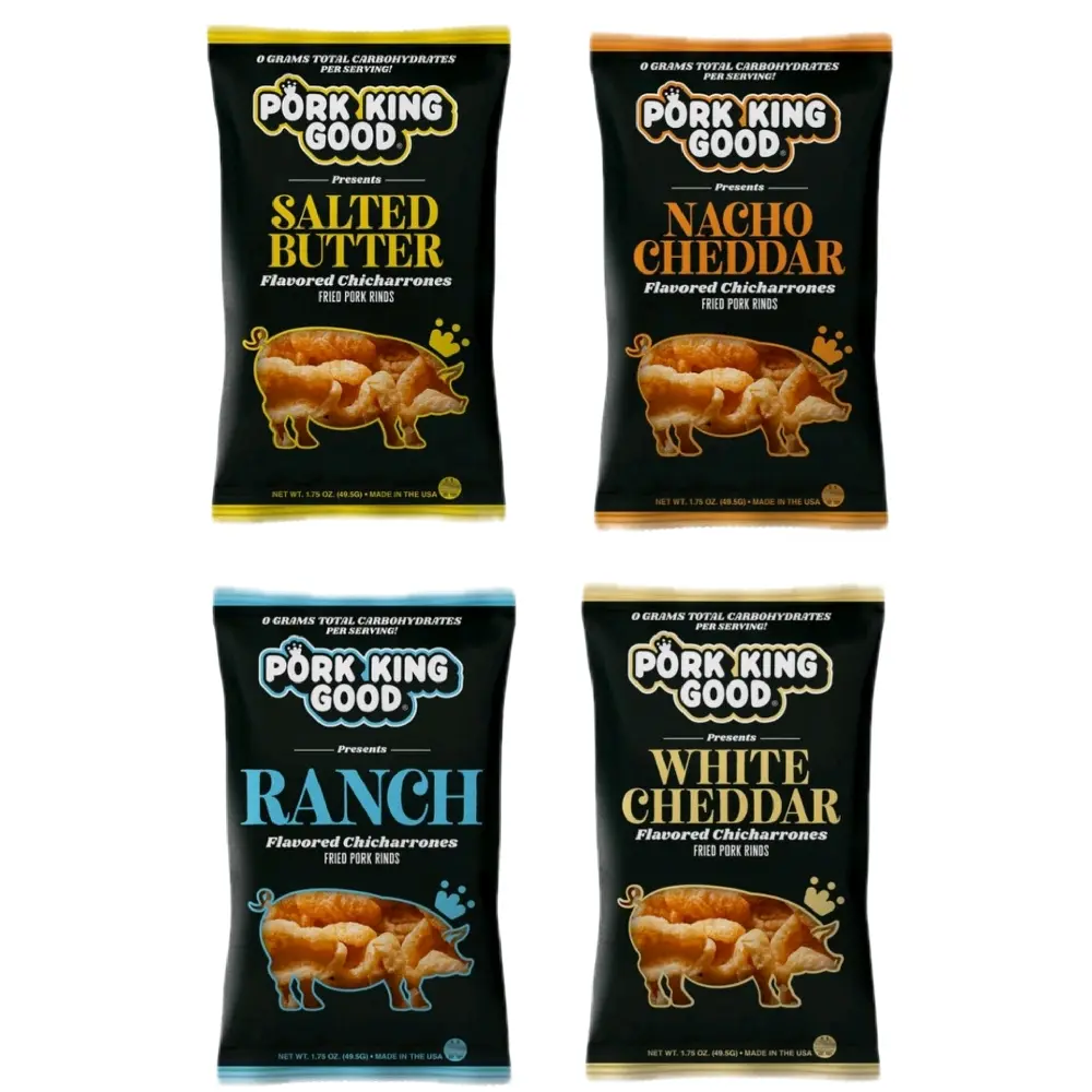 pork king good 4-pack salted butter, Nacho Cheddar, ranch, white cheddar