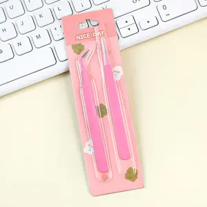 2-piece multifunction tweezers set, straight and curved tips, fresh and simple DIY manual sticker tool, creative macaron mini clips, pink packaging, small and portable, suitable for crafts