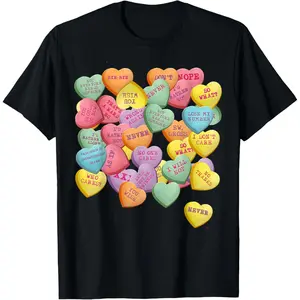 Vintage Candy Conversation Hearts for Anti Valentine's Day T-Shirt Premium Cotton Printed T-Shirt Top Couple's Style Perfect Gift for Boyfriend or Girlfriend Holiday Present