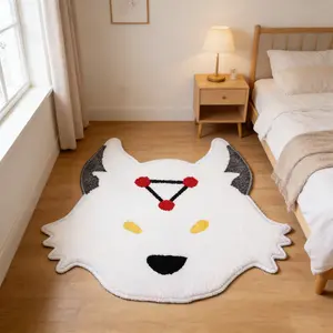Creative Wolf Shape Rug, Irregular Animal Head Soft Pad, Bedroom Bedside Carpet, Cartoon Anime Style Decorative Mat, Non-Slip Home Mat