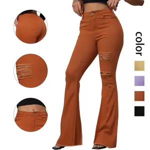 Thunder Thigh Flare Jeans - Fashion Irregular Distressed High-Waisted Hip-Lifting Women's Summer Wide-Leg Jeans