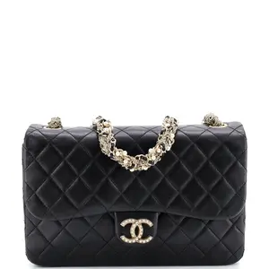 Pre-owned CHANEL Leather Shoulder Bags Westminster Tangled Pearl Chain Flap Bag Quilted Lambskin Medium by Rebag