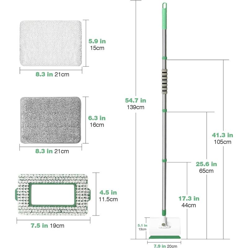 Baseboard Cleaner Tool with Handle, Wall Cleaner Mop with 54.7'' Adjustable Long Handled 1  Brush Mop  and 4  Cleaning Pads for Baseboards Cleaning, Ceiling, Skirting Board